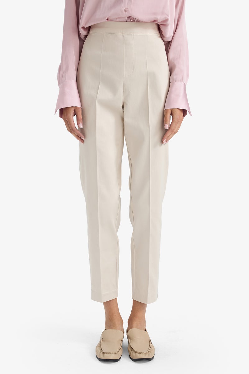 DeFacto Beige Woman Cigarette Elastic Waste Slim Leg Satin Trousers Casual - Image 2